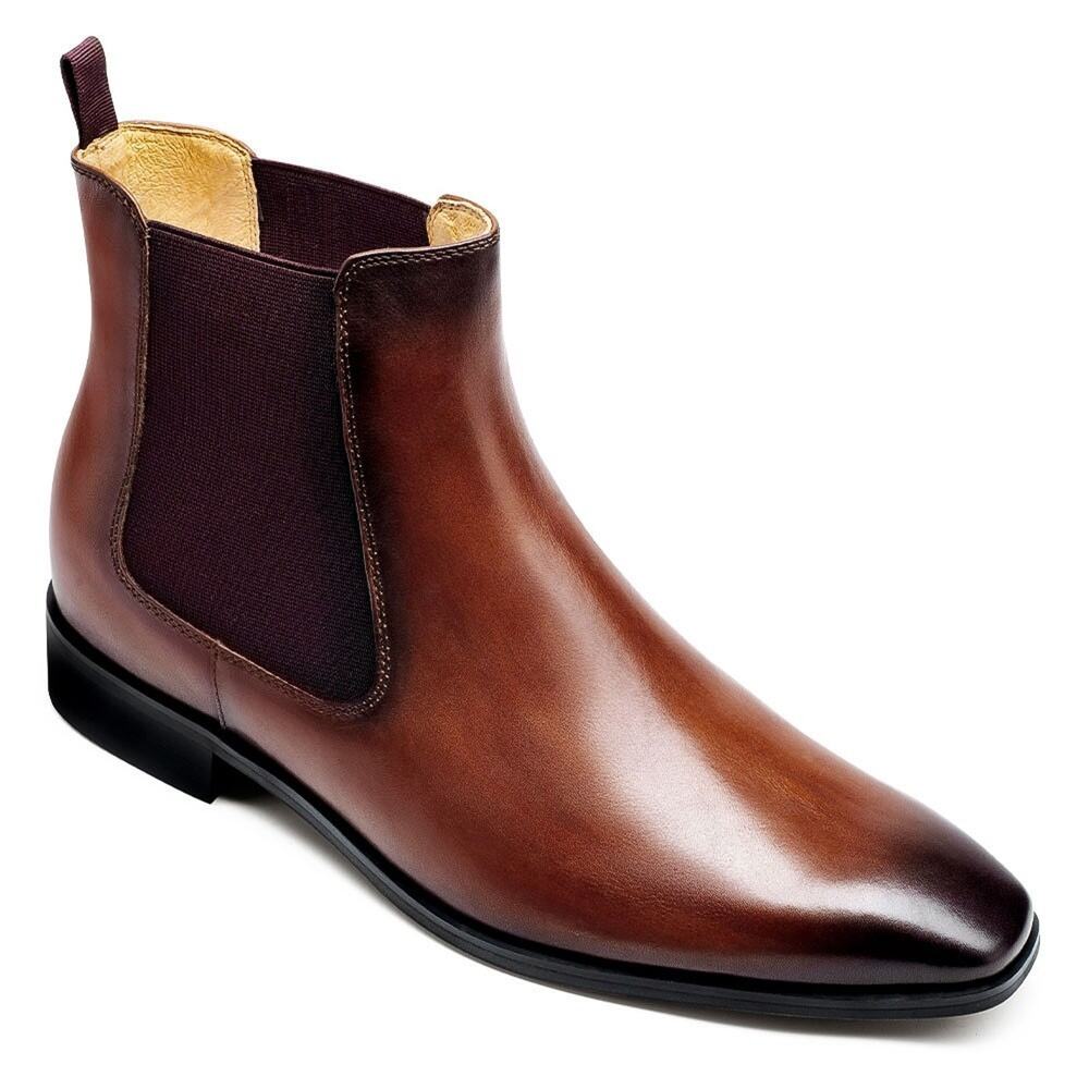 US7 CHAMARIPA 7cm/2.76" Elevator Shoes Men Height Increase Brown Chelsea Boots
